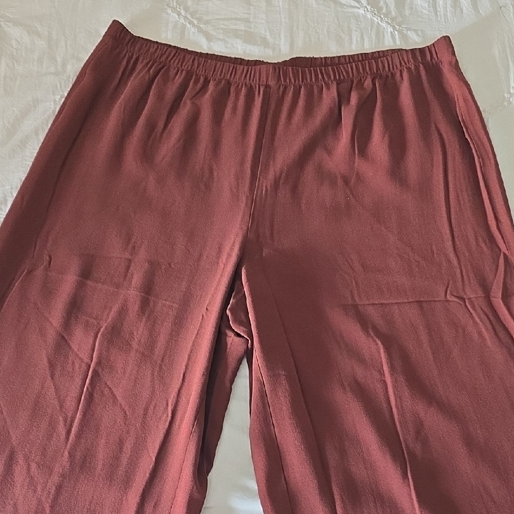 Eileen Fisher Rust Red Wide-Leg Pants, Sz L NWT